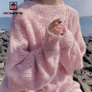 AEMAPE粉色鏤空毛衣女裝2025春秋冬季新款時(shí)尚針織衫女寬松慵懶風(fēng) 粉色 S _建議85-100斤
