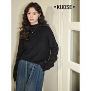 闊色（kuose）白色加絨半高領(lǐng)毛衣女新款秋冬季打底衫大衣內(nèi)搭厚針織衫 黑色 L