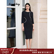 Song of Song歌中歌春季專(zhuān)選黑色設計感釘珠九分袖連衣裙 黑色 M 38