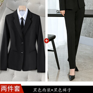VORLANSA大學生秋冬西裝外套女職業(yè)正裝套裝修身黑西服面試答辯工作小個子 黑色（外套+長褲） XL