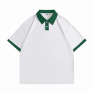 鳳凰皇冠男女同款純棉t恤工作服拼色polo衫定制學(xué)生班服翻領(lǐng)短袖印字logo 白色橄欖綠 L