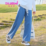 紫洛妮初中學(xué)生牛仔褲女直筒闊腿高中少女春秋裝2022新款休閑寬松長褲子 【牛仔褲】藍(lán)色 160/M
