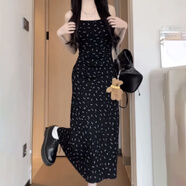 茯見 黑色碎花修身吊帶裙子2025新款氣質(zhì)連衣裙女收腰吊帶收腰長(zhǎng)裙 黑色碎花吊帶裙L碼【85-105斤】