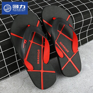 回力人字拖鞋男夏季新款時尚夾腳涼拖鞋室外休閑防滑沙灘鞋潮 黑紅色 40