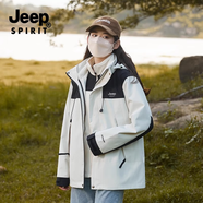 吉普（JEEP）沖鋒衣外套男女秋冬季新款戶外三合一防風(fēng)保暖登山服可拆卸夾克男 【男女款】象牙白-三合一 XS(建議110-125斤)