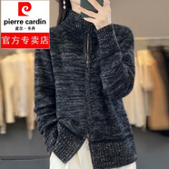 皮爾卡丹秋冬新款半高領(lǐng)100%山羊絨開(kāi)衫長(cháng)袖毛衣寬松百搭加厚羊絨針織外套 黑灰色 XL