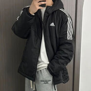 阿迪達斯（adidas）棉服男裝2026春季新款保暖棉衣防風(fēng)棉襖時(shí)尚三條紋夾克連帽外套 GH4601黑色三條紋 S