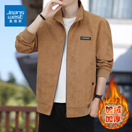 真維斯（Jeanswest）燈芯絨外套男春秋季新款?yuàn)A克男士立領(lǐng)休閑加絨外套男裝上衣QZQ883 土黃色【加絨款】 4XL 【建議175-190斤】