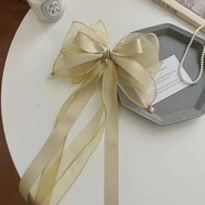 繆色（MiU Se）蕾絲歐根紗蝴蝶結(jié)發(fā)夾森系超仙復(fù)古網(wǎng)紅發(fā)飾閃鉆彈簧夾頂夾女 大蝴蝶結(jié)飄帶彈簧夾-卡其 A23-307