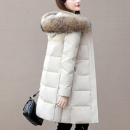 JACK WUUCKS香港正品派克羽絨服女中長(cháng)款女士冬季新款女裝大毛領(lǐng)白鴨絨過(guò)膝 白色【仿貉子毛領(lǐng)】 S （建議80斤-95斤）