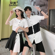 早美 情侶裝夏裝2022夏季新款韓版短袖T恤女套裝女情侶款上衣百搭小眾設(shè)計感一男一女學(xué)生班服定制 女套裝 M