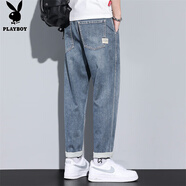 花花公子（PLAYBOY）直筒牛仔褲男夏季新款潮流寬松哈倫褲彈力休閑百搭韓版長(zhǎng)褲子男士 X-1005HH807淺藍(lán) 31