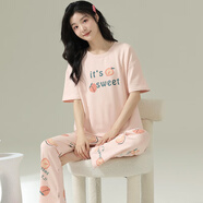 甜桔子睡衣女夏天短袖七分褲純棉睡衣韓版圓領(lǐng)甜美春秋季短褲家居服外穿 MJF33002【100%純棉】 L 碼/身高162-167 體重100-120