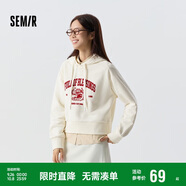 森馬[陳都靈同款]衛衣女短款福龍印花紅色短外套101124116005