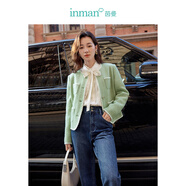 茵曼（INMAN）法式休閑小香風(fēng)短外套2024秋女裝新款寬松時(shí)尚百搭設(shè)計(jì)感長袖上衣 茶綠色 M