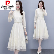 皮爾卡丹（pierre cardin）連衣裙女長袖2025年春秋季新款氣質(zhì)洋氣別致驚艷早春蕾絲裙子 杏色 L 建議105-115斤