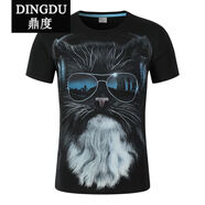 男士3D圖案棉短袖T恤寬松大碼動(dòng)物猛虎潮搖滾金屬潮個(gè)性男裝半袖 眼鏡貓 短袖 L/175(130-150斤)