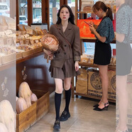 圣保美西裝連衣裙春秋款女裝2025新款春秋季女士小個子小香風(fēng)套裝裙子女 咖色套裝 S 碼