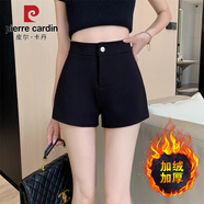 皮爾卡丹2025新款秋冬季彈力闊腿短褲女大碼高腰黑色顯瘦A字西裝外穿靴褲 黑色【加絨款】 M