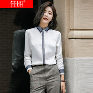 佳昭 襯衫女新品長(zhǎng)袖春新款蕾絲拼接時(shí)尚氣質(zhì)職業(yè)裝上衣白色襯衣套裝秋美容師工作服試面工裝女式潮 白色襯衫+灰格褲 S