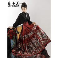 樂(lè)芬蘭（LeFenLan）馬面裙連衣裙女2025春秋新款國(guó)風(fēng)新中式妝花幻彩日常顯瘦套裝裙子 酒紅色妝花馬面裙+黑襯衫 L