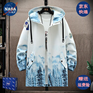 NASALIKE潮牌中長(cháng)款風(fēng)衣外套男春秋冬季大碼加絨連帽外套男學(xué)生涂鴉外套男 N51藍色(春秋款) 3XL (177-185cm 155-175斤)