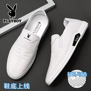 花花公子小白色皮鞋男打孔新款男休閑套腳豆豆鞋樂福鞋懶人休閑鞋商務(wù)上線 0376白色 44
