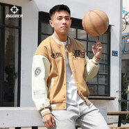 準(zhǔn)者棒球服外套男裝2025春夏新款美式復(fù)古PU皮袖休閑寬松運(yùn)動(dòng)夾克開(kāi)衫 卡其色【常規(guī)款】 XL