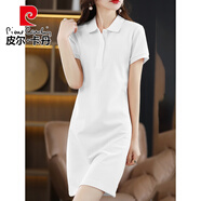 皮爾卡丹2025春夏新款純色女POLO襯衫領(lǐng)純棉A字連衣裙休閑中長(zhǎng)運(yùn)動(dòng)款T恤裙 白色-純色 XL