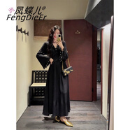 鳳蝶兒早秋連衣裙子秋季女裝新中式穿搭女套裝民族風(fēng)新款韓版法式溫柔風(fēng) 黑色連衣裙 L