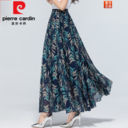 皮爾卡丹（pierre cardin）波西米亞半身裙女夏季顯瘦百搭高腰雪紡碎花松緊腰大擺仙長(cháng)裙子 風(fēng)鈴葉 2XL