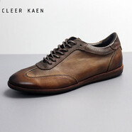 CLEER KAEN品牌男鞋休閑皮鞋男英倫復(fù)古商務(wù)休閑鞋百搭真皮板鞋透氣平底鞋男 深棕色 38 皮鞋碼