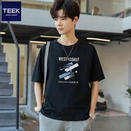 TEEK夏季重磅棉t恤男裝休閑上衣服 2025新款潮流男生寬松半袖體恤小衫 KS13N黑色 M