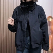 莉紗芙特2025年春天秋冬季新款加絨短外套女士裝高檔沖鋒衣棒球服上衣夾克 極致黑 2XL （建議：128-138斤）