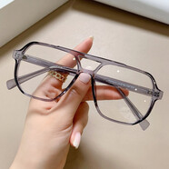 Erilles素顏大框眼鏡框男 雙梁超輕tr90鏡眼架防藍(lán)光眼鏡框時(shí)尚平光眼鏡 深灰框 單鏡框(自帶0度模版)