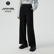 阿瑪施（AMASS）女裝新款松緊高腰百搭休閑闊腿長(zhǎng)褲女5100265 黑 L (4碼)