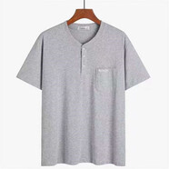 中年男士短袖t恤夏裝純棉老頭衫加大碼寬松中老年汗衫爸爸T恤半袖全棉 淺灰 V 4XL 建議 175--200 斤