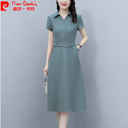 皮爾卡丹（pierre cardin）氣質(zhì)顯瘦連衣裙女士2025新款夏裝高級(jí)感休閑女裝時(shí)尚洋氣裙子 綠色 M (建議90-105斤)