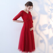 塞德勒孕婦敬酒服2025秋新款紅色高腰新娘結(jié)婚禮服回門服晚禮服女 酒紅色 XL