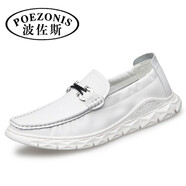 波佐斯（POEZONIS）春夏季豆豆鞋男新款真皮懶人鞋英倫休閑皮鞋套腳一腳蹬駕車鞋子 白色 38