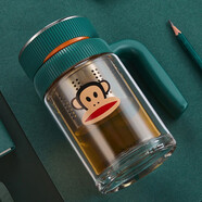 大嘴猴玻璃杯帶手柄辦公泡茶杯子加厚玻璃茶杯 高硼硅耐摔玻璃水杯女 【雙層】PFD219墨綠色 300ml