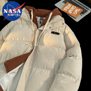 NASA MARVEL棉衣男棉服冬季外套棉襖子潮流假兩件連帽情侶面包服 杏色 XL