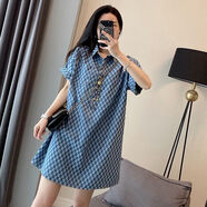 綻巢肥婆衣服女裝上衣夏季2-300斤胖mm牛仔藍連衣裙女新款特大碼中長 藍色連衣裙 2XL 建議150-190斤