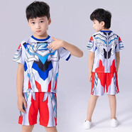 藍貝妮賽羅奧特曼衣服夏季新款男童短袖套裝足球服兒童夏裝男孩超人服裝 澤塔奧特曼 120碼建議身高110CM