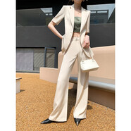 Sugargirl粉色西服套裝女夏季薄款時(shí)尚韓版休閑職業(yè)正裝高端小西裝外套 米白 S