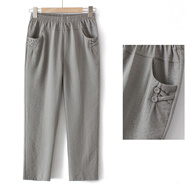 俞兆林（YUZHAOLIN）中年媽媽褲子夏季薄款棉麻九分褲時(shí)尚中老年女褲休閑50歲2024年 七分-灰色 3XL [115-130斤]