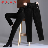 RLAS燈芯絨褲子女春秋2025新款休閑加絨哈倫褲媽條絨外穿女褲秋冬 黑色長(cháng)褲-春秋款 2XL (適合135-145斤)