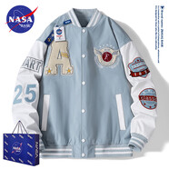 NASA BASE官方男裝潮牌聯(lián)名夾克男女款寬松學(xué)生外套情侶衫字母飛行員棒球服 MD-22129-淺藍(lán)色（春秋款） M （建議90-125斤）