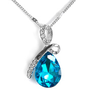 bhiodha韓版藍寶石水晶水滴項鏈海洋之心紫水晶吊墜鎖骨鏈銀花朵蝴 彩蘭色墜加鏈大號