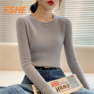 FSHE2024春秋新款圓領(lǐng)針織打底衫女修身套頭毛衣甜美百搭長(zhǎng)袖短款上衣 灰色 S